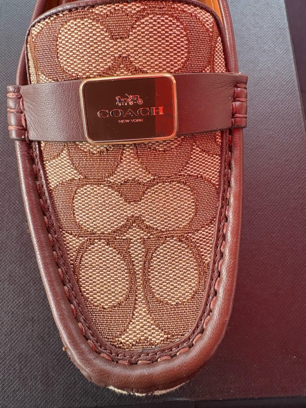 Coach Brown Signature Canvas Penny Loafer with Gold Plaque - Picture 2 of 5